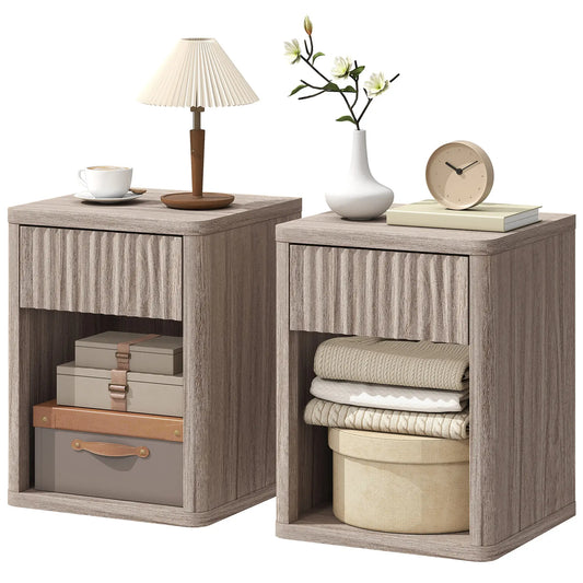 Modern Nightstand With Drawer, Open Shelf, Set Of 2, Grey Bedside Tables Grey at Gallery Canada