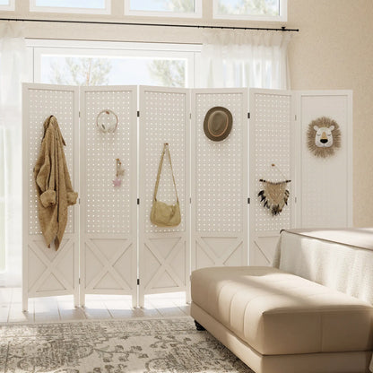 56.9" 6 Panel Wooden Room Divider, Folding Privacy Screen, White Room Dividers at Gallery Canada