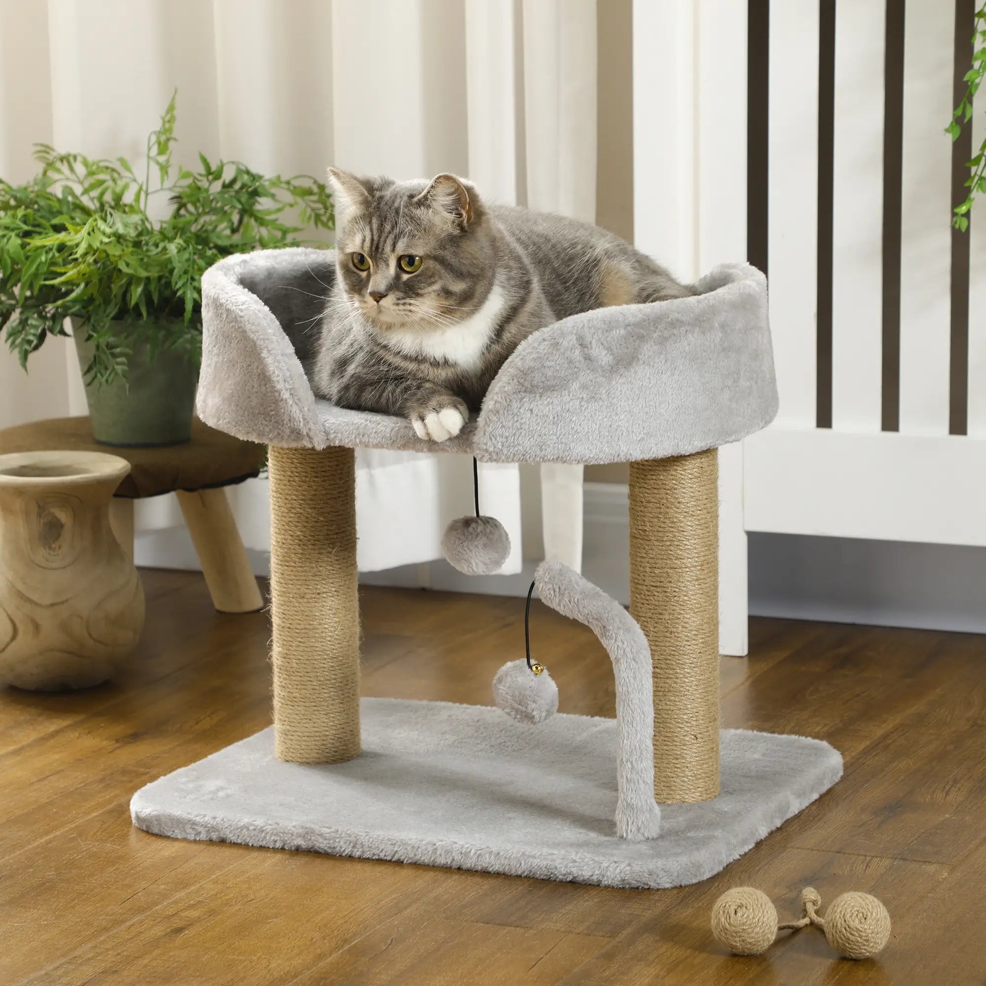 Small Cat Tree, Jute Scratching Posts, Top Perch, Light Grey Cat Trees at Gallery Canada