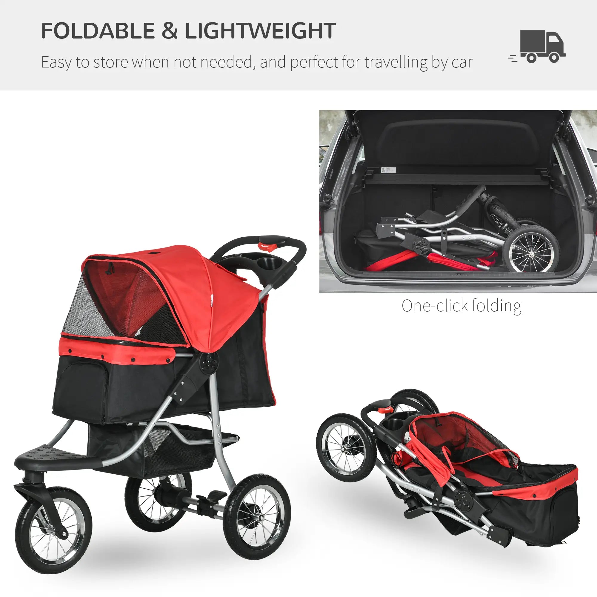 Lightweight Pet Stroller, 3-Rubber Wheels, Adjustable Canopy, Zippered Mesh, Red Dog Bike Trailers & Strollers at Gallery Canada