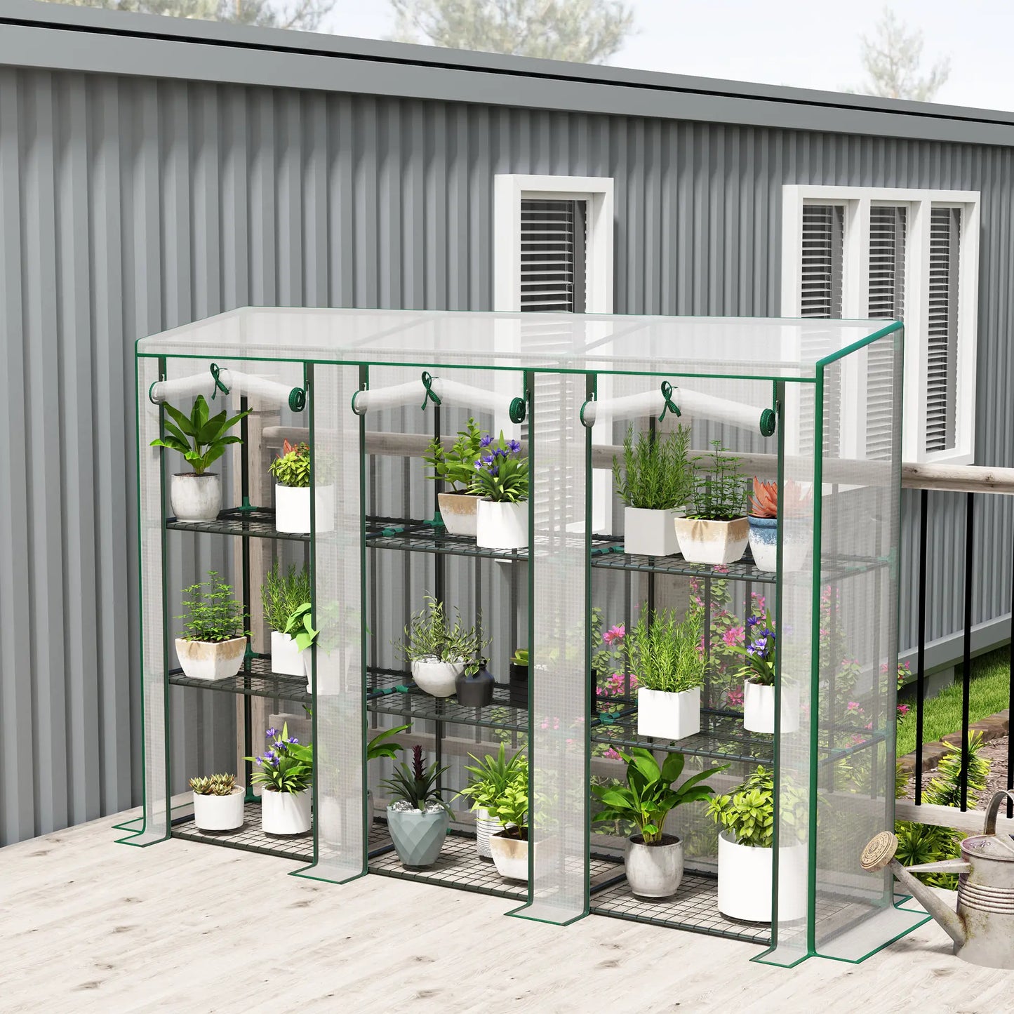 Lean-To Greenhouse, 3 Tier Shelves, 3 Roll-Up Doors, White Greenhouses at Gallery Canada