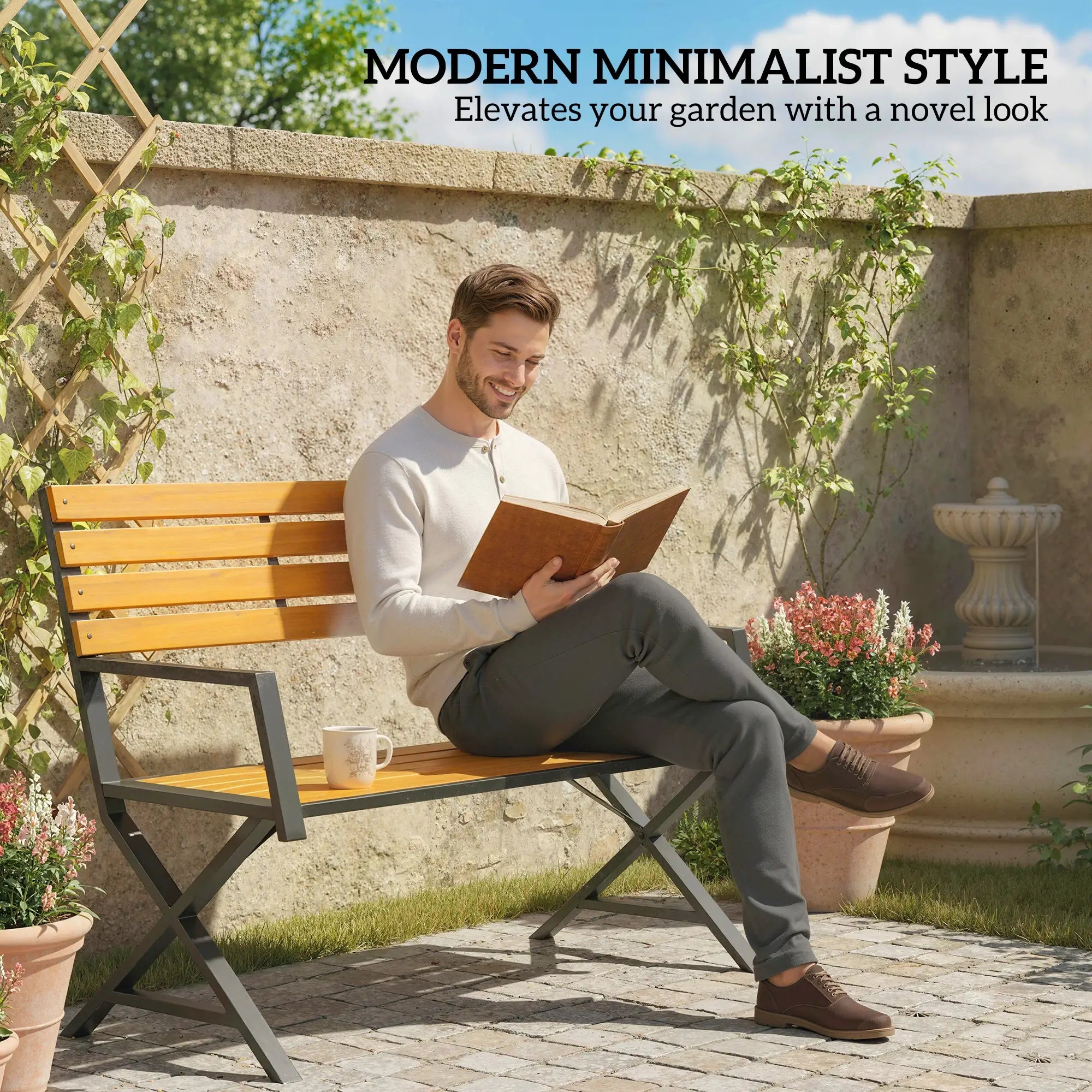 Outdoor Garden Bench With Backrest, Armrests, 2-Person Patio Seating Outdoor Benches at Gallery Canada