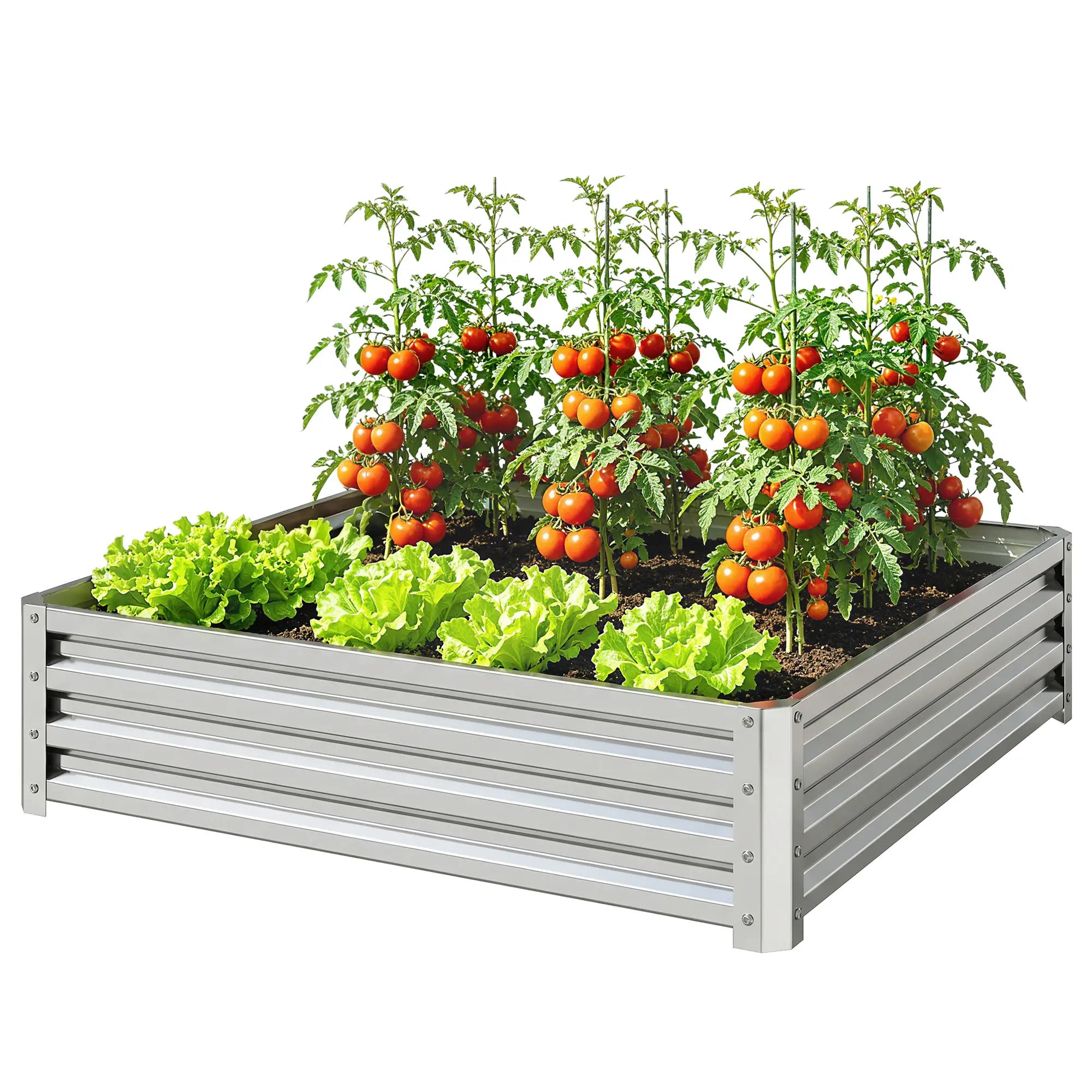 4' x 4' x 1' Galvanized Steel Raised Garden Bed, Vegetables, Flowers, Herbs, Silver Raised Garden Beds Silver at Gallery Canada