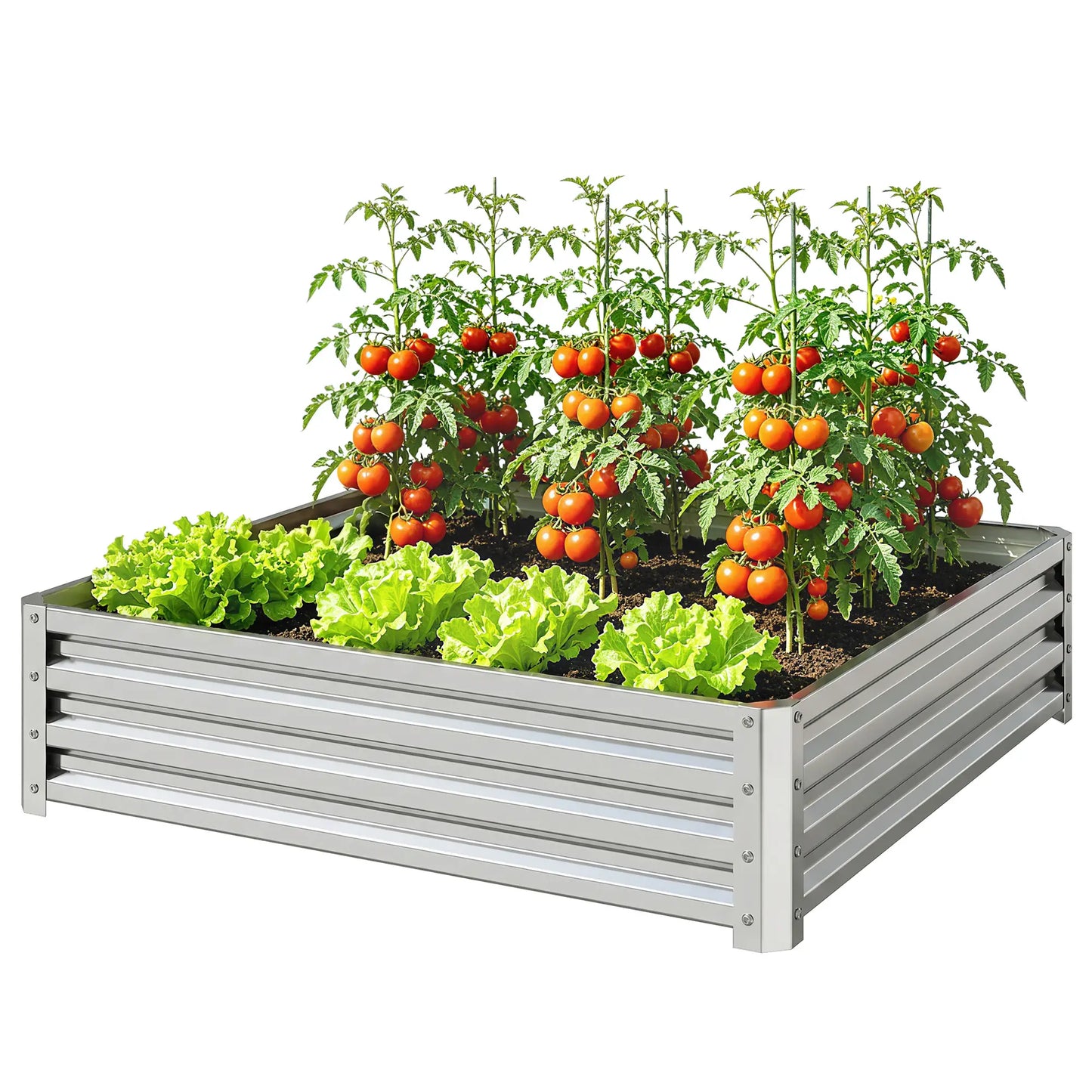 4' x 4' x 1' Galvanized Steel Raised Garden Bed, Vegetables, Flowers, Herbs, Silver Raised Garden Beds Silver at Gallery Canada