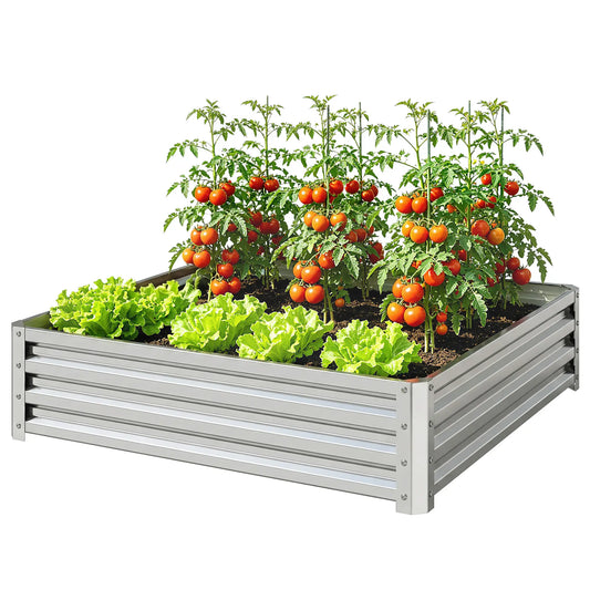 4' x 4' x 1' Galvanized Steel Raised Garden Bed, Vegetables, Flowers, Herbs, Silver Raised Garden Beds Silver at Gallery Canada