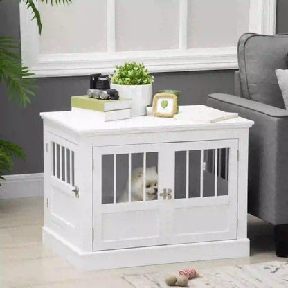 31" Dog Crate End Table, Three Doors, White Houses, Kennels & Pens at Gallery Canada