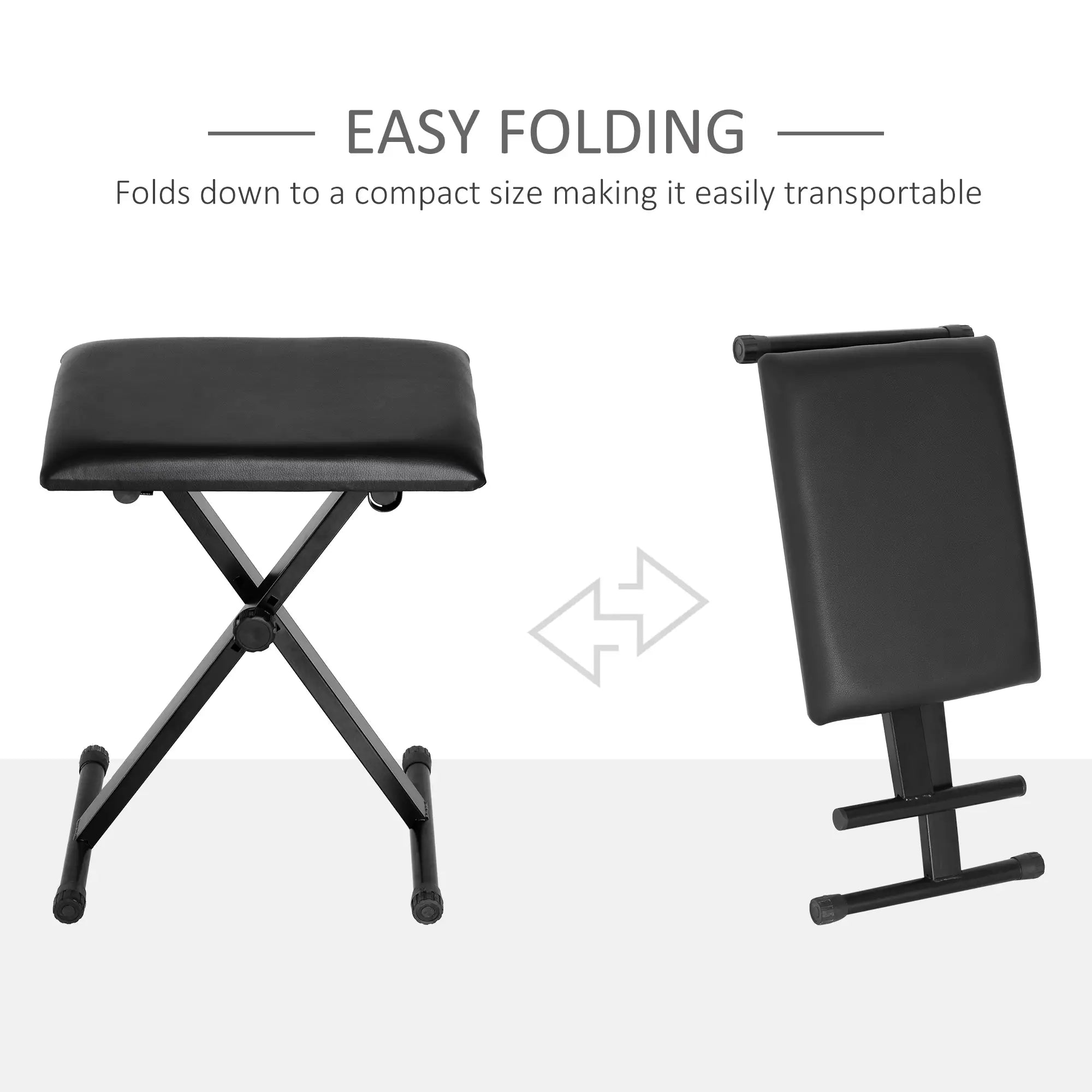 Adjustable Piano Bench, X-Style Folding Stool, Padded Seat, Black Piano Benches at Gallery Canada