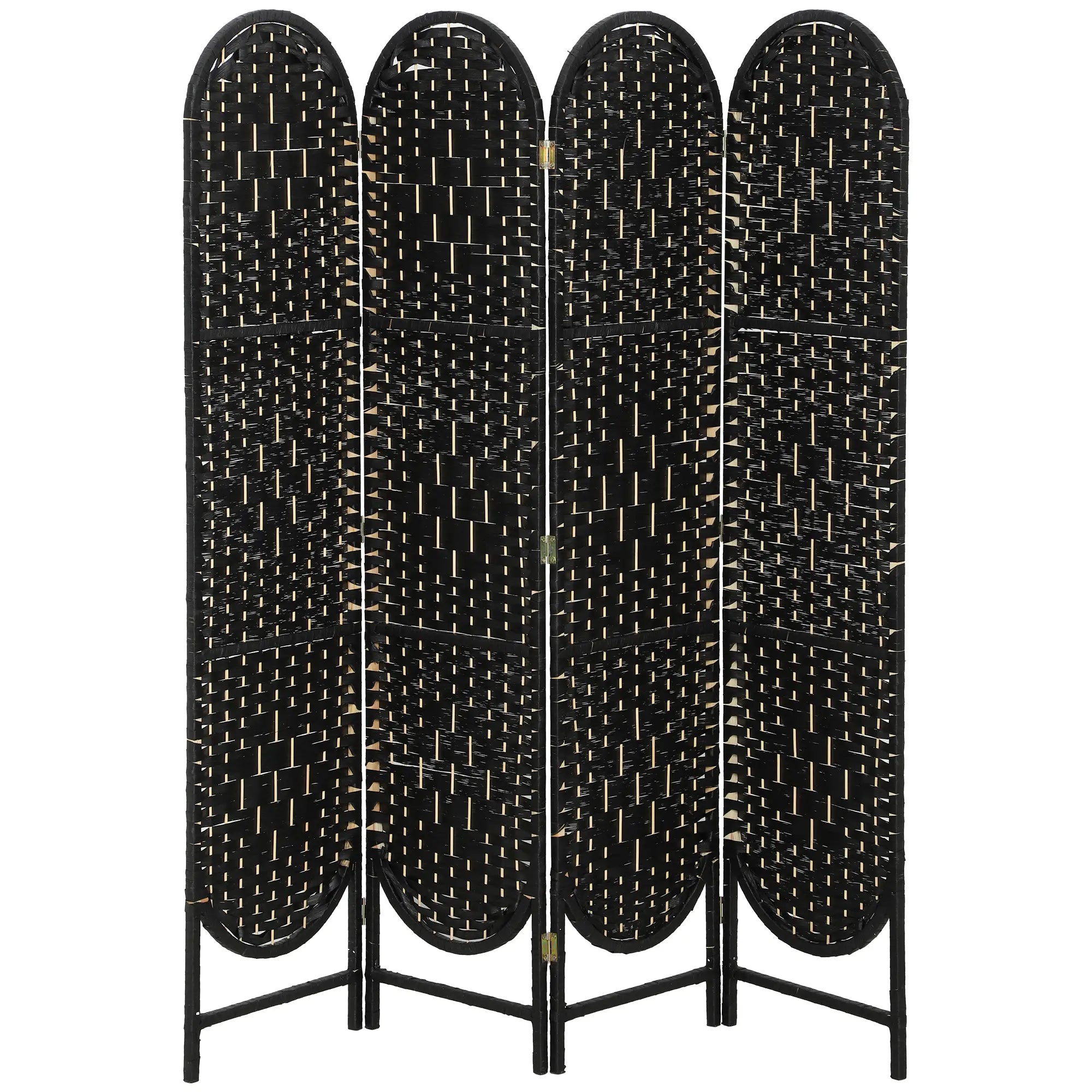 Bohemian Privacy Screen, 4 Panel Folding Room Divider, Arched Top, Black Room Dividers at Gallery Canada