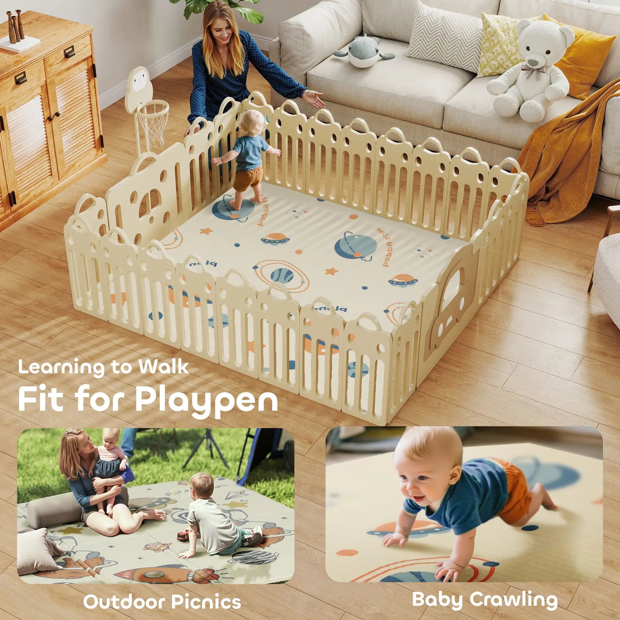 Double Sided Baby Play Mat, Reversible Waterproof, Astronaut Planet Theme Kids Gym & Playmats at Gallery Canada