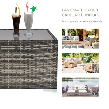 Rattan Coffee Table, 25.6" Square, Tempered Glass Top, Deep Grey Patio Side Tables at Gallery Canada