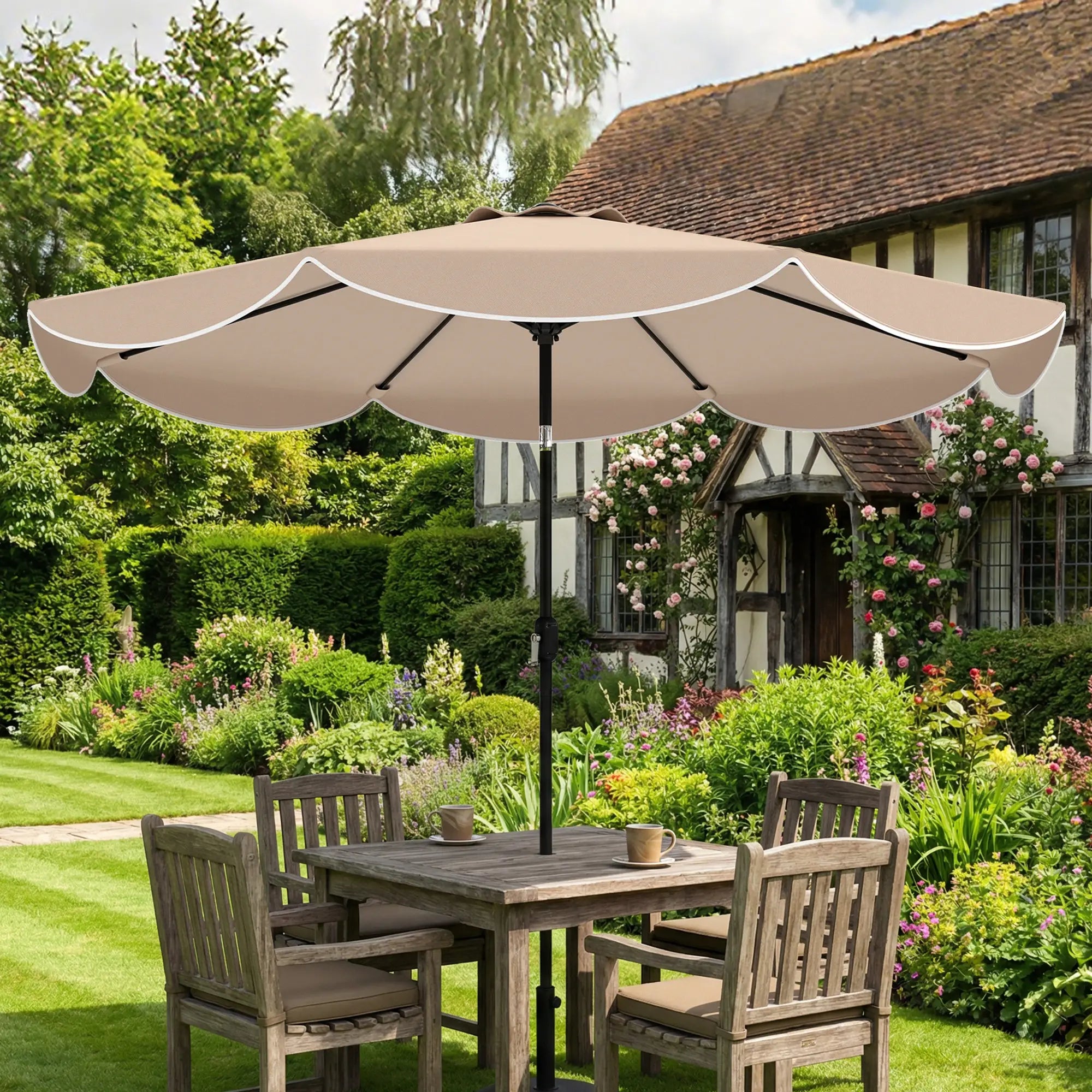 9' x 9' Round Market Umbrella, Tilt Crank Patio, Khaki Sun Umbrellas at Gallery Canada