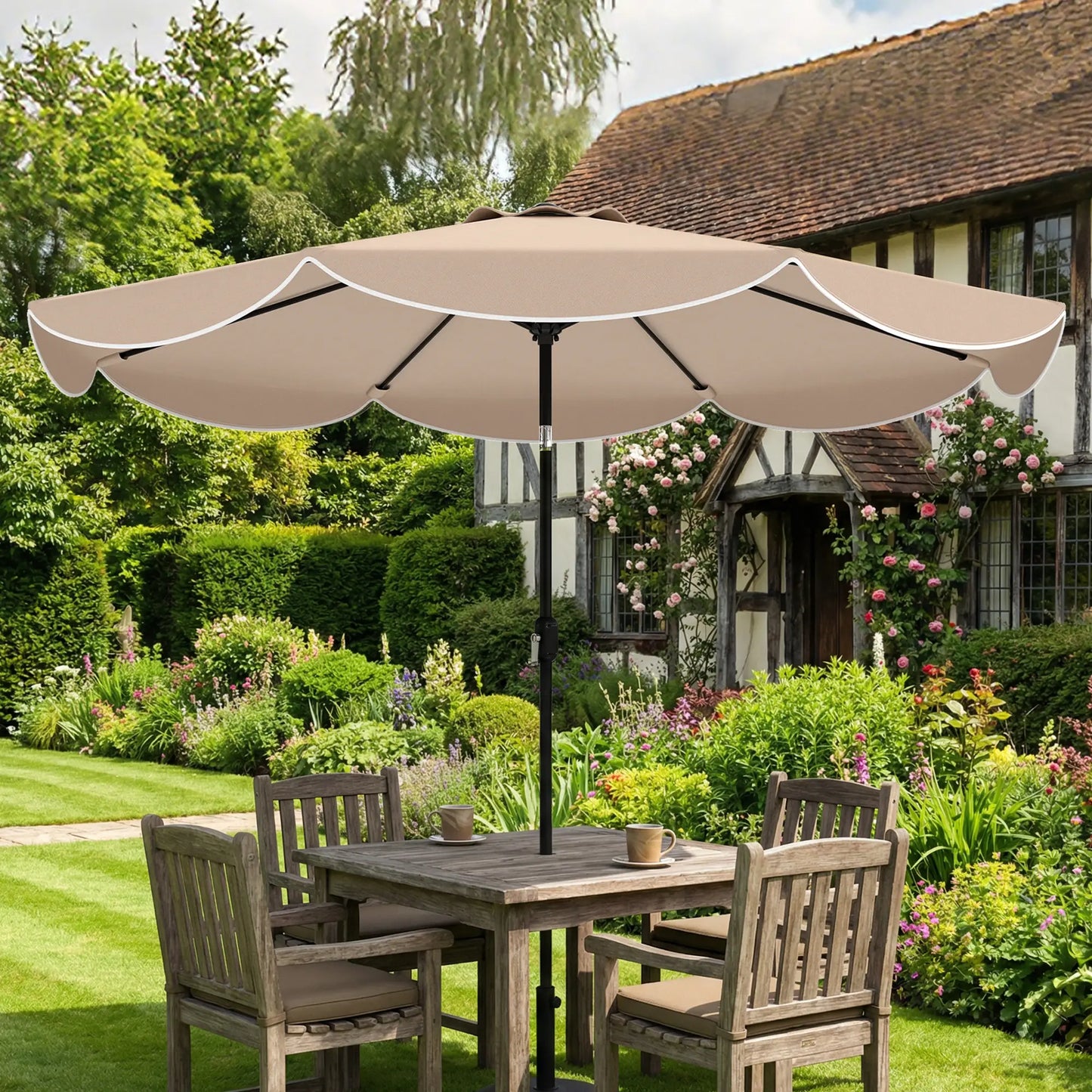 9' x 9' Round Market Umbrella, Tilt Crank Patio, Khaki Sun Umbrellas at Gallery Canada