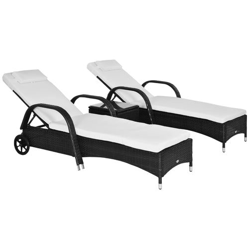 Rattan Lounge Set, Wheeled Chaise Chair, Tempered Glass Table, White