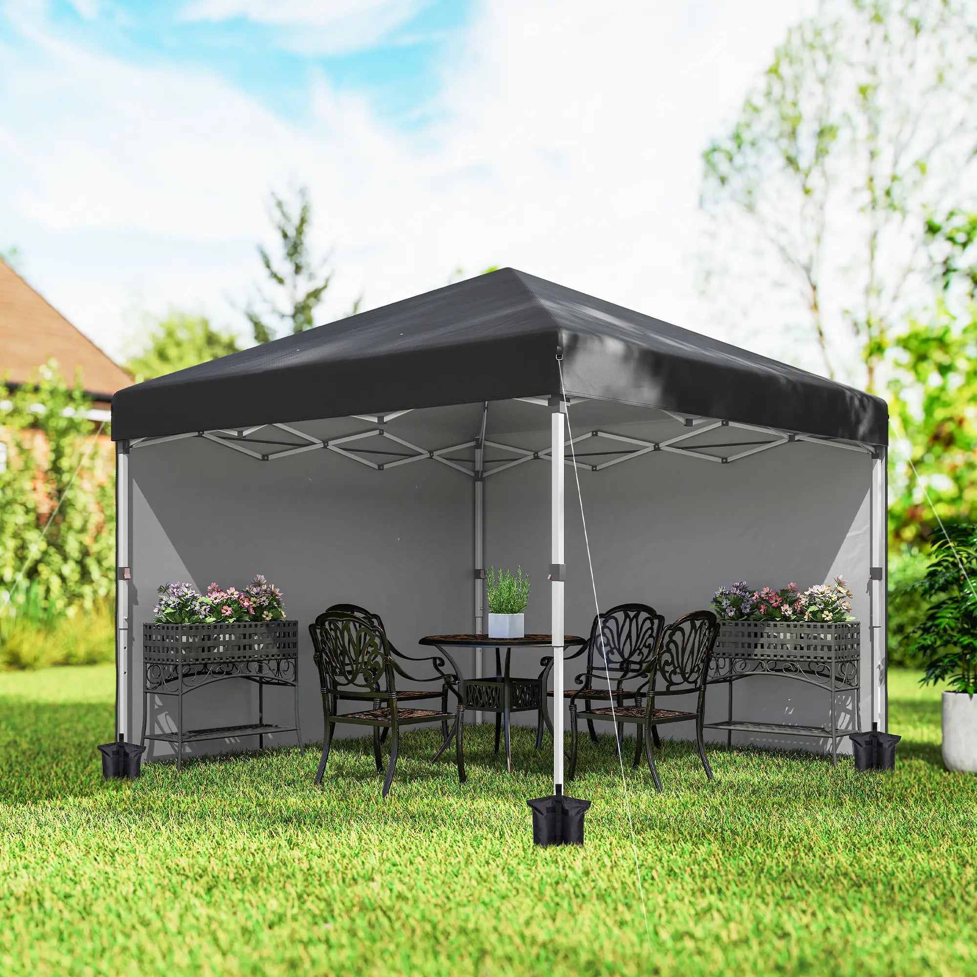 10' x 10' Pop Up Canopy, Sidewalls, Roller Bag, Adjustable Tent, Black Pop Up Canopies at Gallery Canada