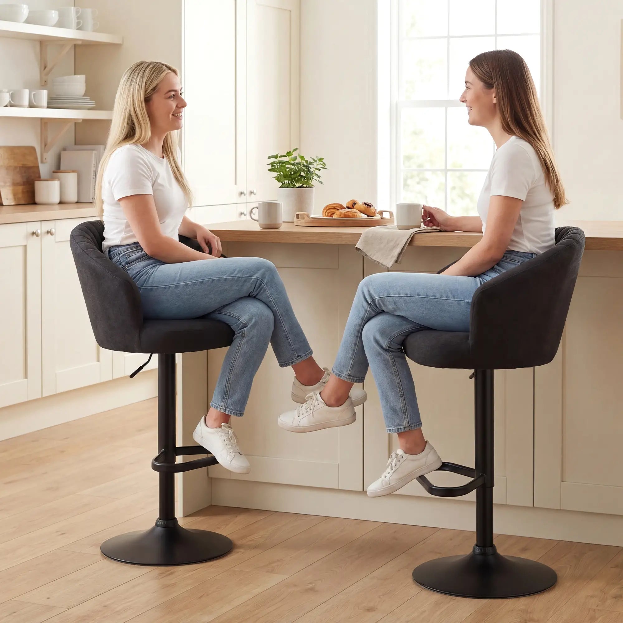Adjustable Bar Stools Set of 2, Upholstered Kitchen Stools, Steel Frame, Black Bar Stools at Gallery Canada