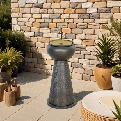 28" Tall Outdoor Water Fountain with LED Lights, Adjustable Flow, Dark Grey, Yellow Water Fountains at Gallery Canada