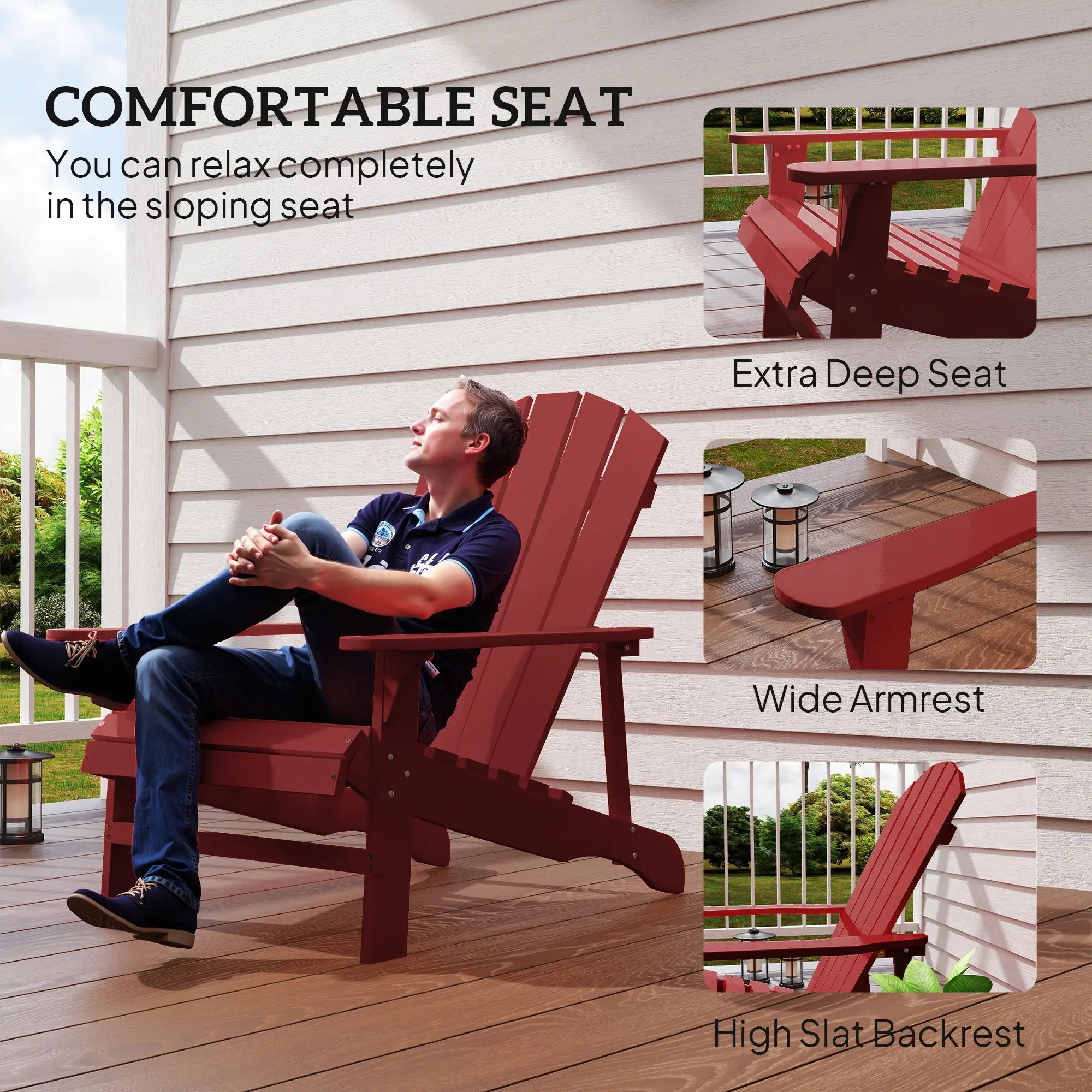 Wood Adirondack Chair, Outdoor Patio, Slatted Design, Red Patio Chairs at Gallery Canada