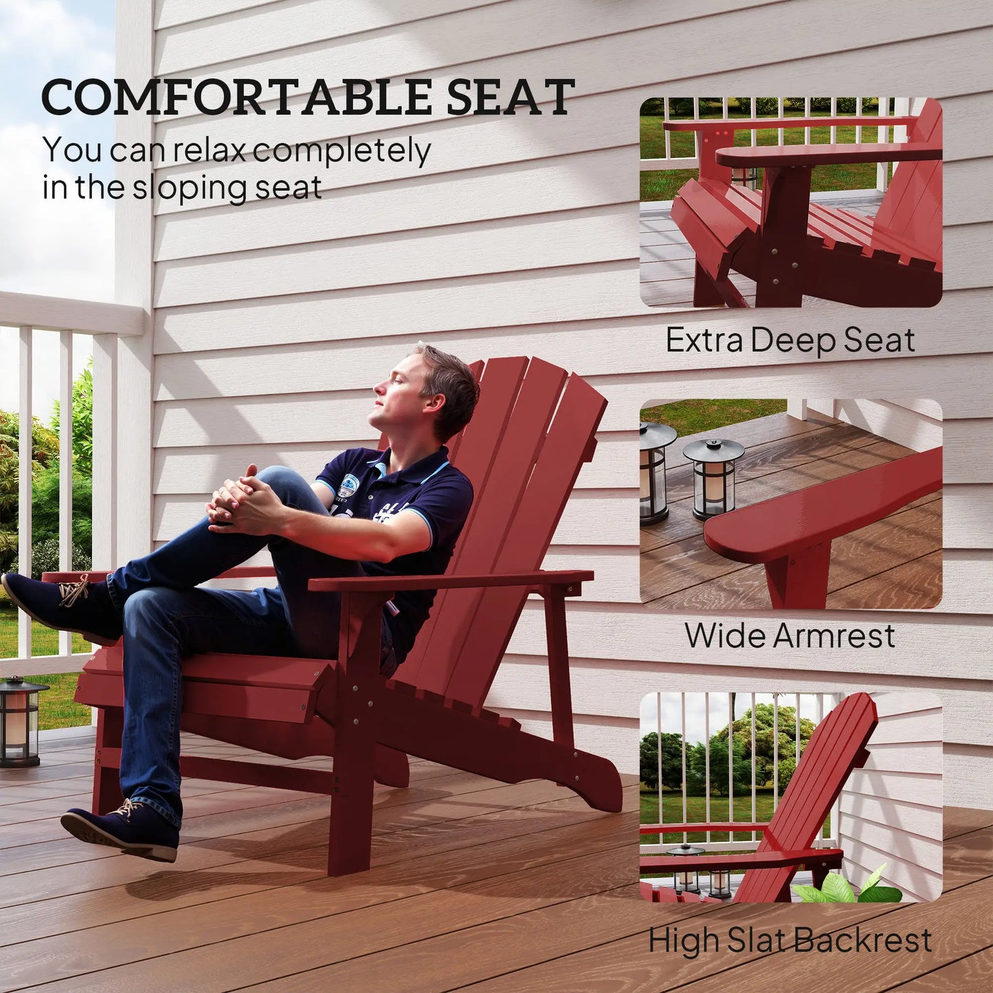 Wood Adirondack Chair, Outdoor Patio, Slatted Design, Red Patio Chairs at Gallery Canada