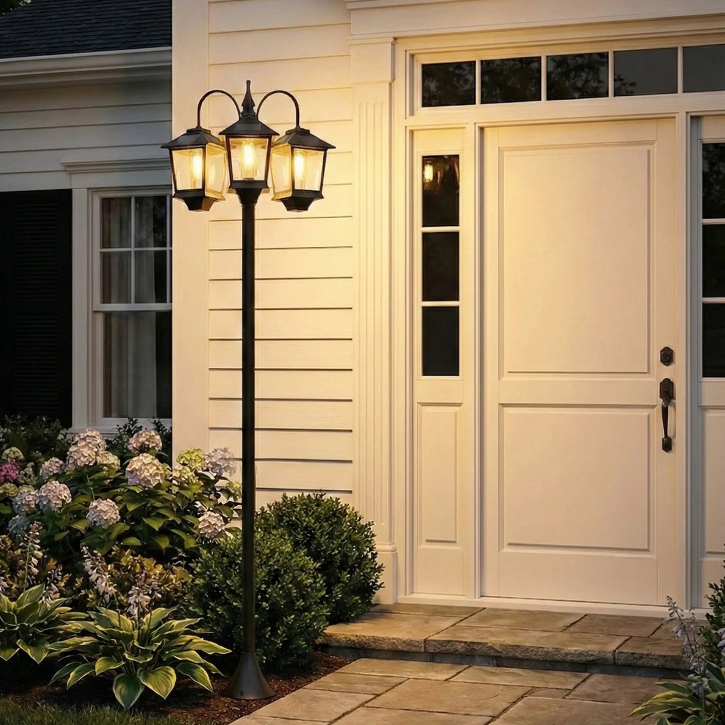 74" 3-Head Solar Lamp Post Light, Waterproof LED, Automatic Dusk-to-Dawn Sensor Solar Post Lamps at Gallery Canada