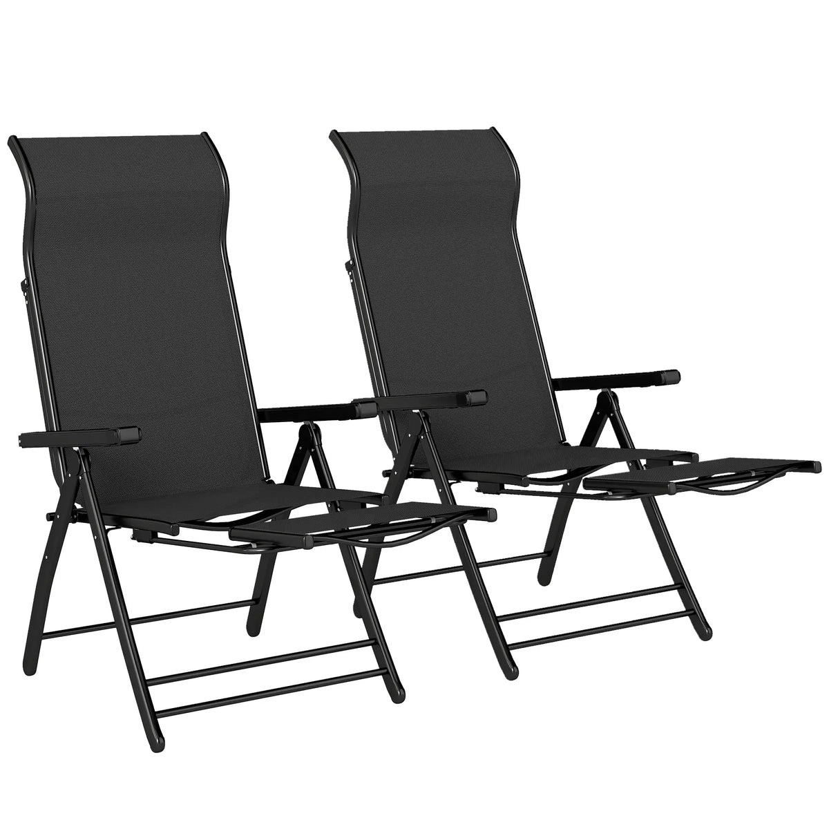Folding Patio Chairs Set of 2, 5-Position Outdoor Lounge Chairs, Black Lounger Chairs Black at Gallery Canada