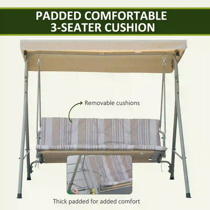3-Seat Patio Swing Chair, Adjustable Canopy, Light Brown Patio Swings with Stand at Gallery Canada
