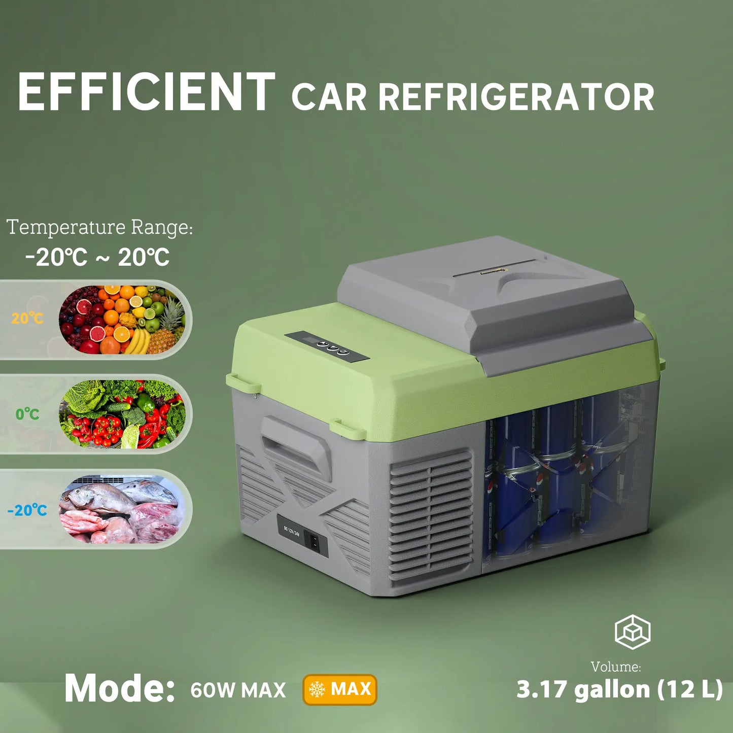 12QT Car Refrigerator, 12/24V DC, 110-240V AC, -68℉~68℉, Portable Cooler Car Coolers at Gallery Canada