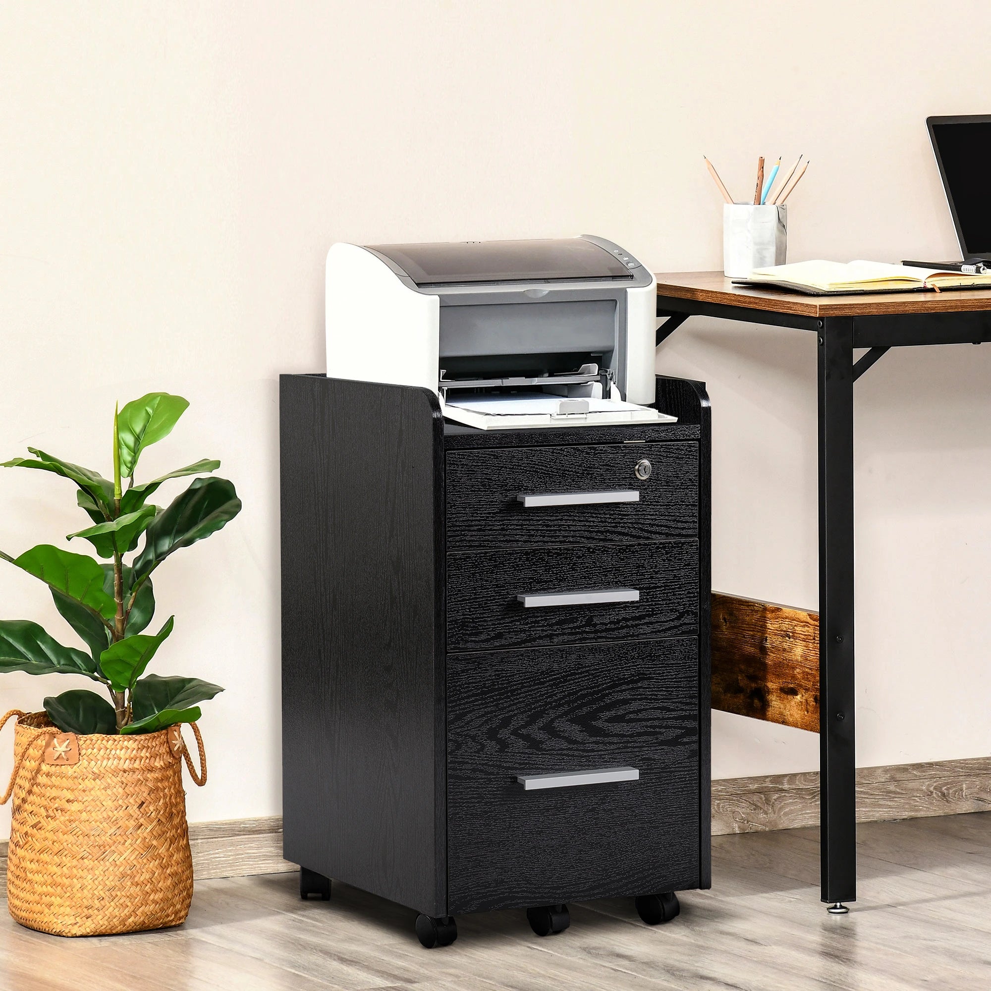 3 Drawer File Cabinet with Lock, Lockable on Wheels, Black Office Cabinets & Cupboards at Gallery Canada