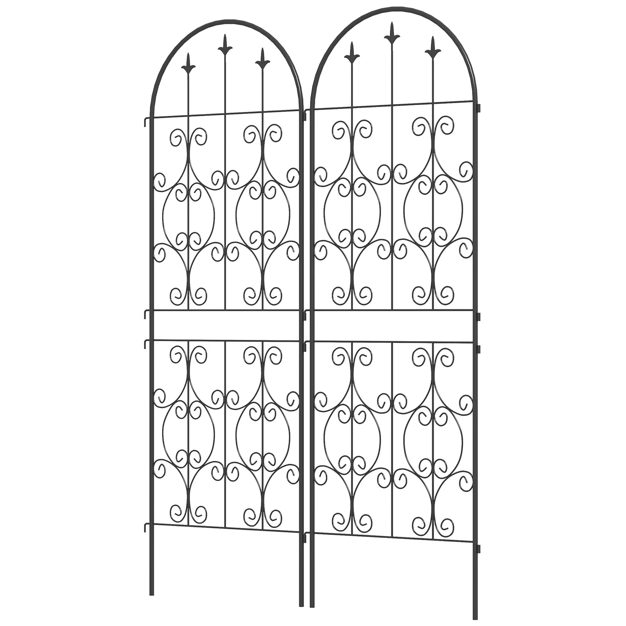 Metal Garden Trellis Set, Scrollwork Design, 150 x 50 cm, Black Plant Stands Black at Gallery Canada