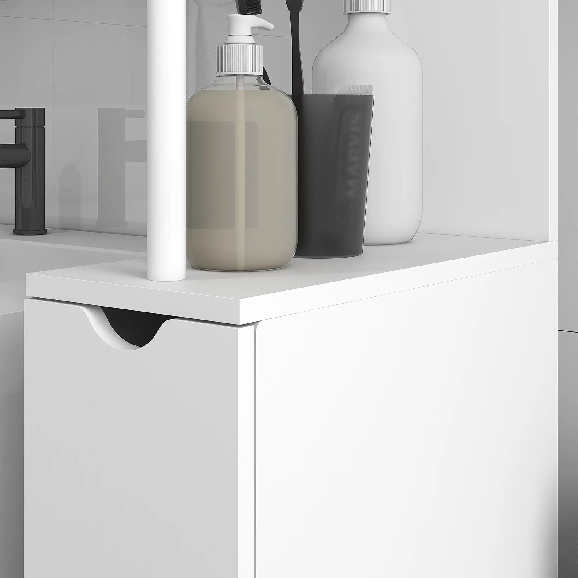Tall Narrow Bathroom Storage Cabinet, Drawers and Open Shelves, White Bathroom Cabinets at Gallery Canada