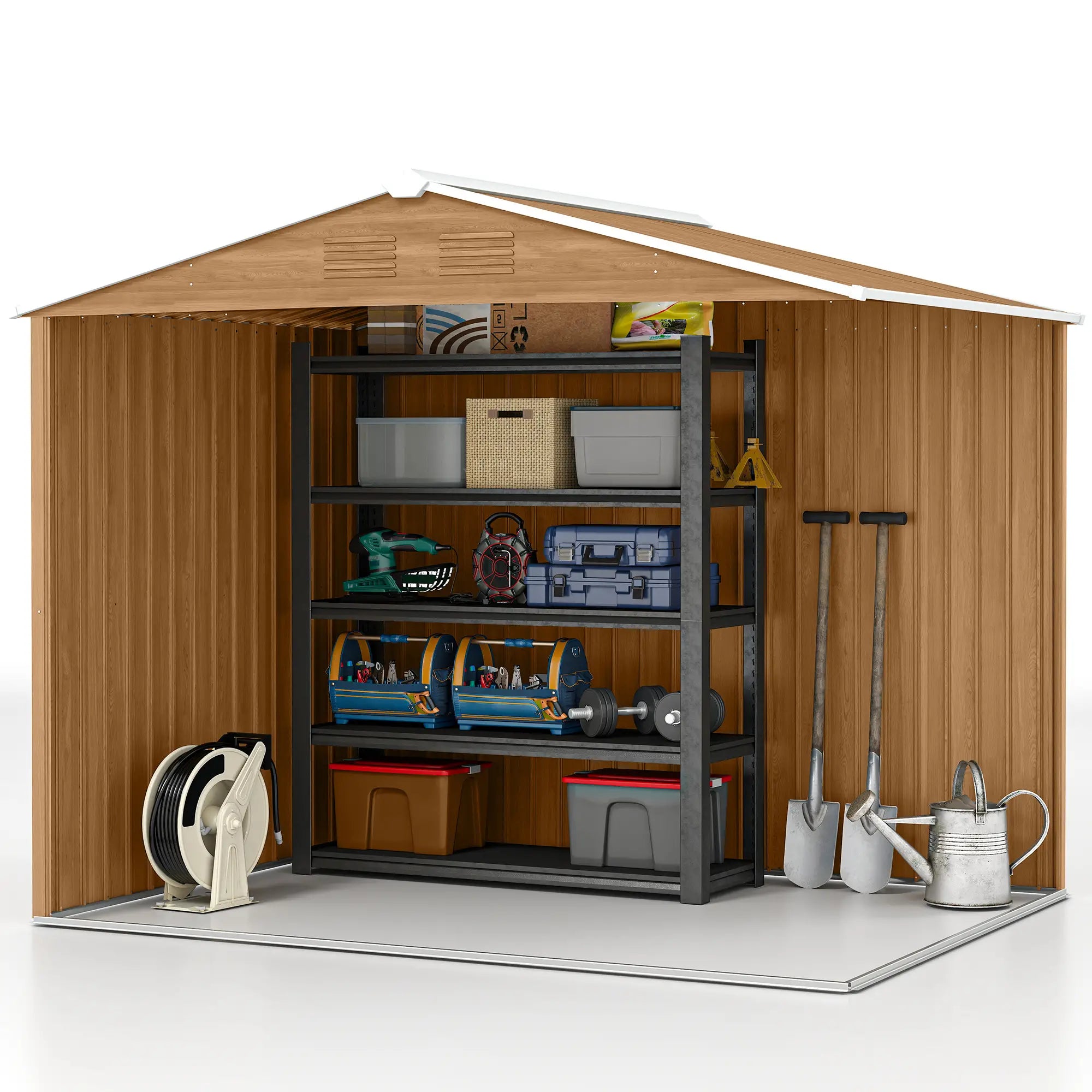 8' x 6' Metal Outdoor Storage Shed, Garden Tool House, Dark Brown Sheds at Gallery Canada