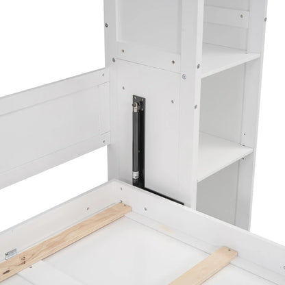 Murphy Bed with Shelves, LED Lights, 91" L x 81" W x 84" H, White Bed Frames at Gallery Canada