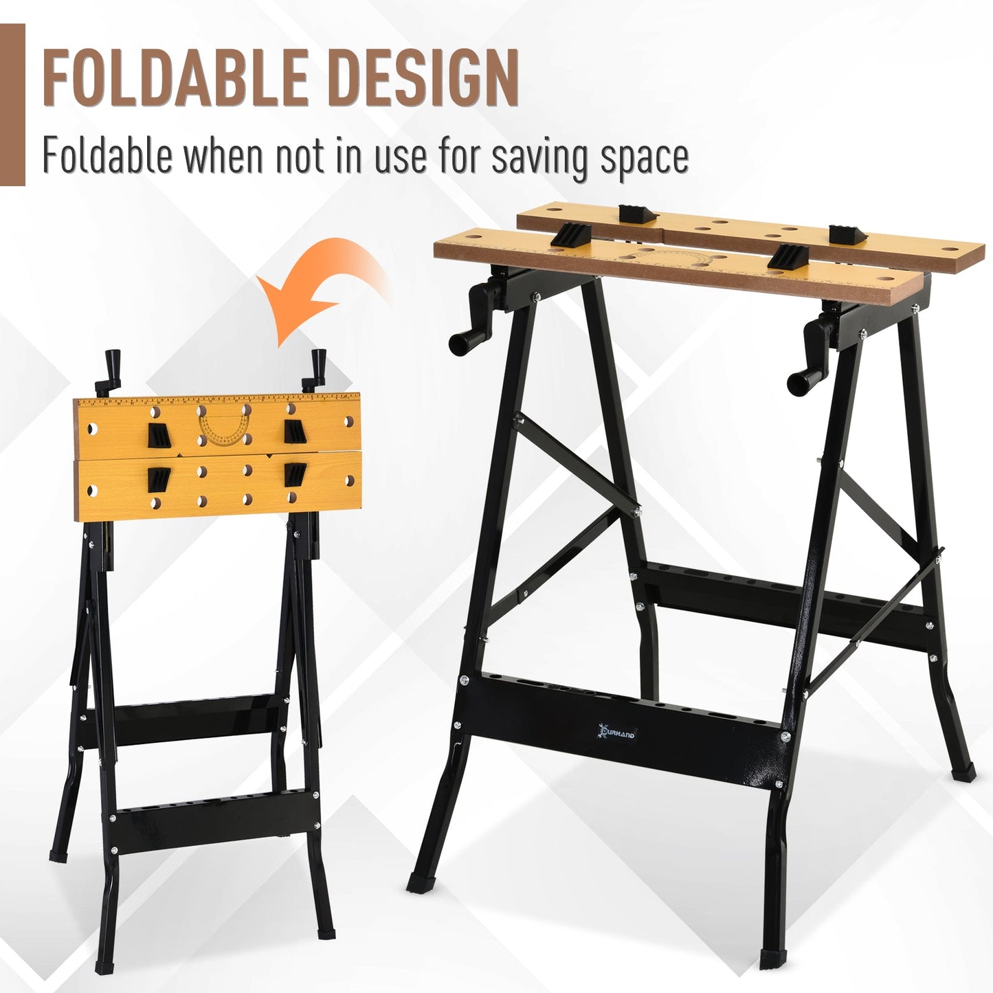 Foldable Work Bench w/ Adjustable Clamps, Carpenter Saw Table, MDF Surface, Steel Frame, 100kg/220lbs Capacity at Gallery Canada
