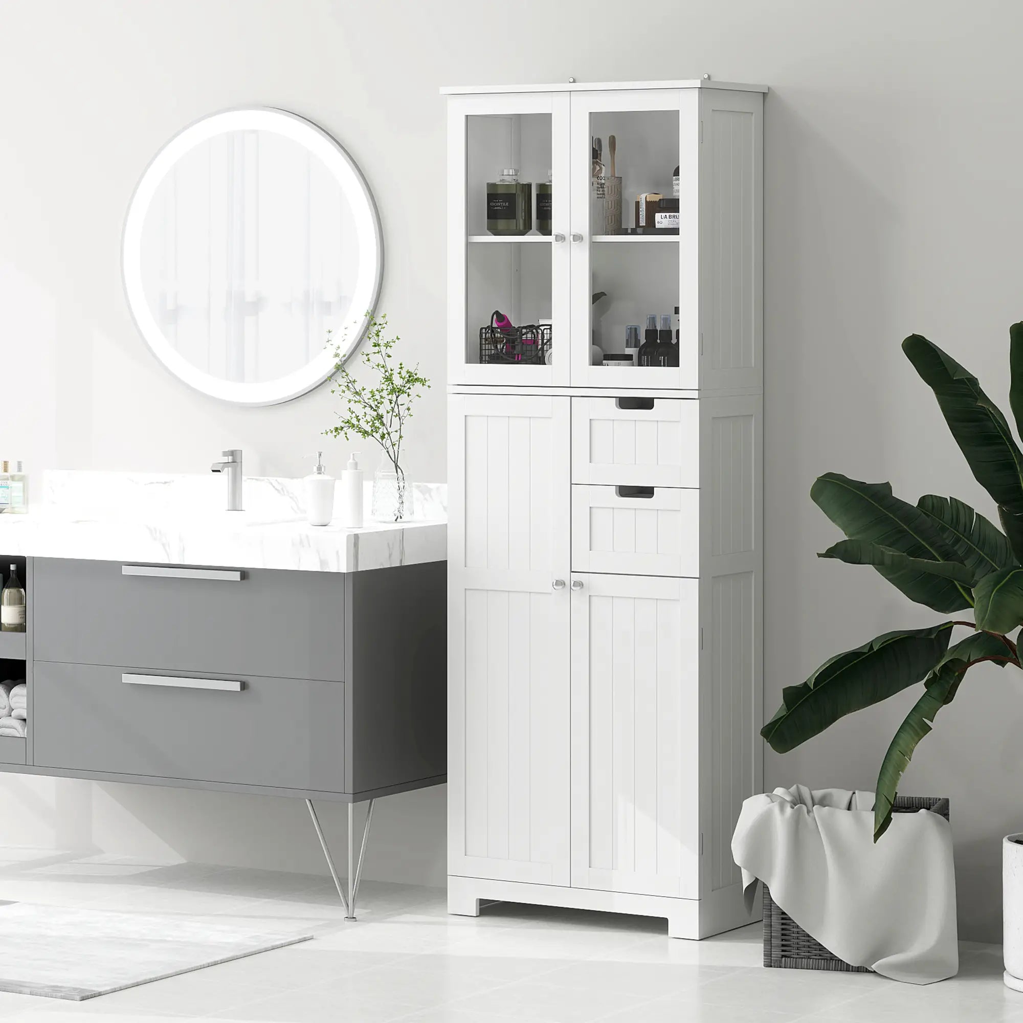 Tall Bathroom Storage Cabinet, Adjustable Shelves, White Bathroom Cabinets at Gallery Canada