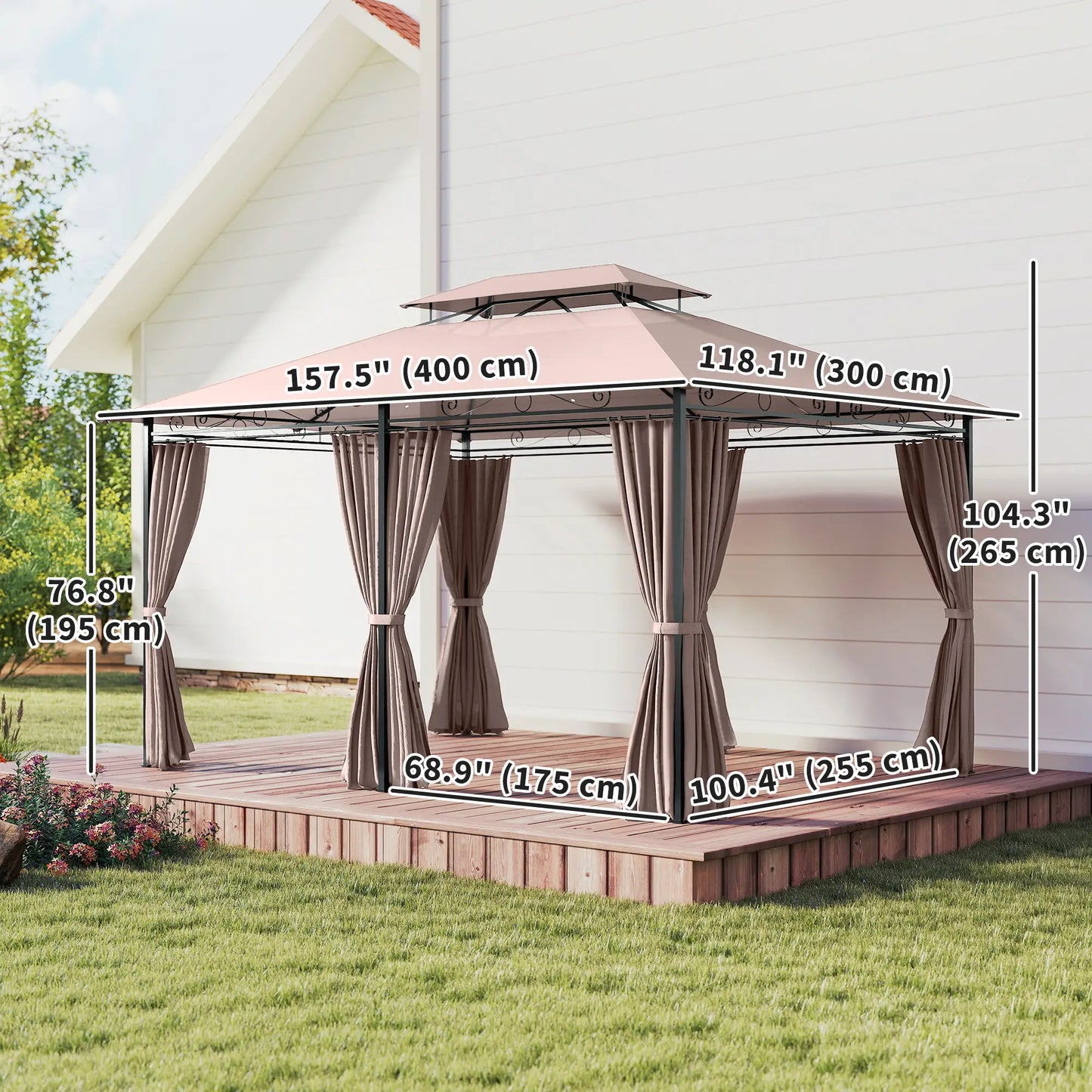 10' x 13' Patio Gazebo, Outdoor Garden Canopy with Curtains, Khaki Gazebos at Gallery Canada