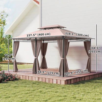 10' x 13' Patio Gazebo, Outdoor Garden Canopy with Curtains, Khaki Gazebos at Gallery Canada