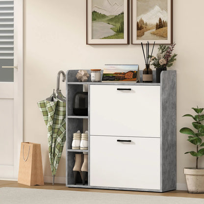 Shoe Cabinet with 2 Flip Drawers, 3 Side Compartments, Adjustable Shelves, 8-12 Pairs for Entryway Hallway, Grey Shoe Storage Cabinets & Racks at Gallery Canada