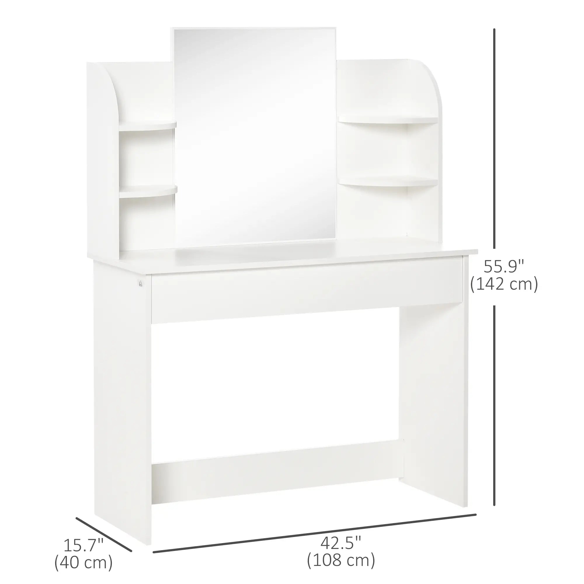 Wood Dressing Table With Makeup Mirror, Big Drawers, Open Shelf, White Dressing & Vanity Tables at Gallery Canada