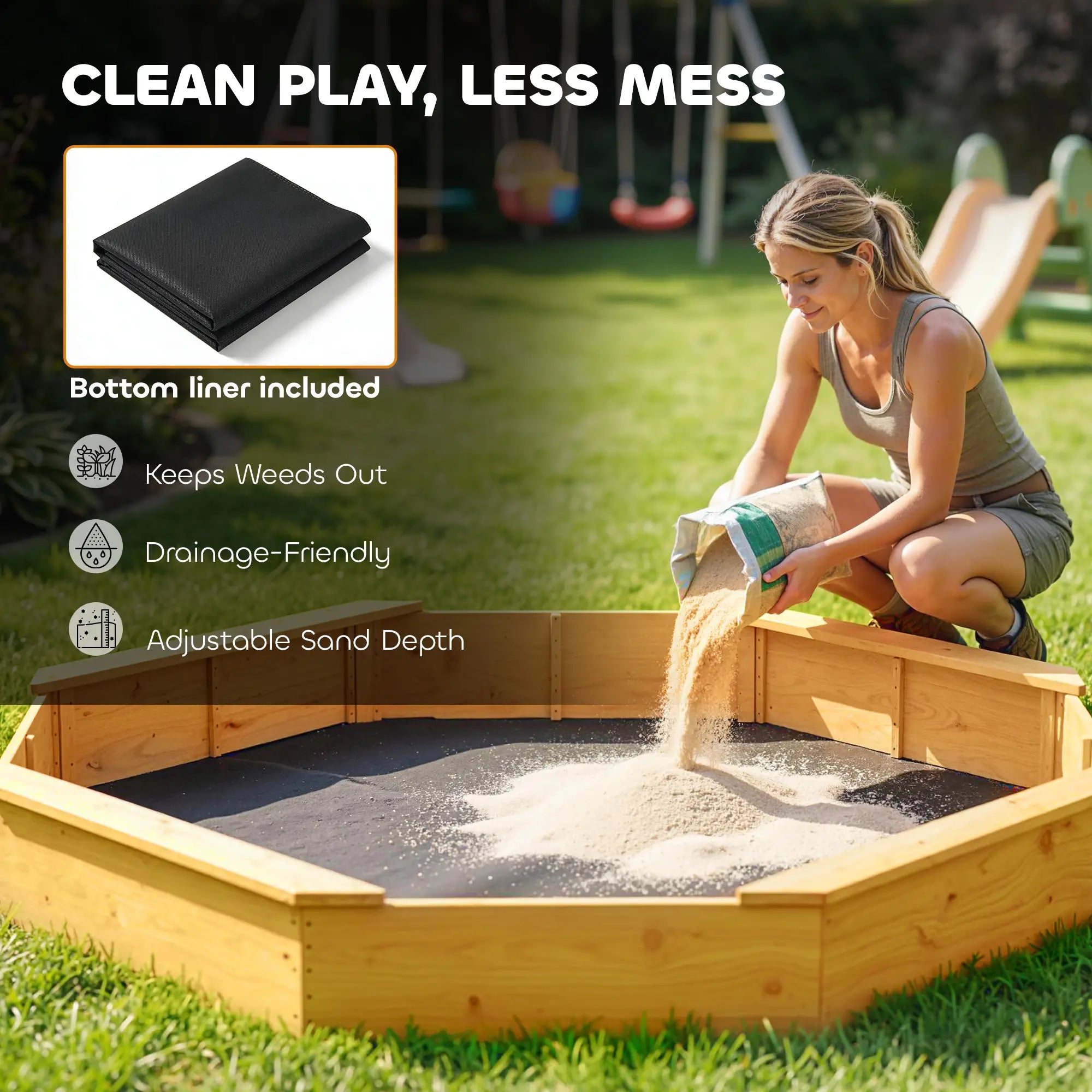Wooden Kids Sandbox With Large Canopy, 4 Bench Seats, Bottom Liner, Yellow Sandboxes & Accessories at Gallery Canada