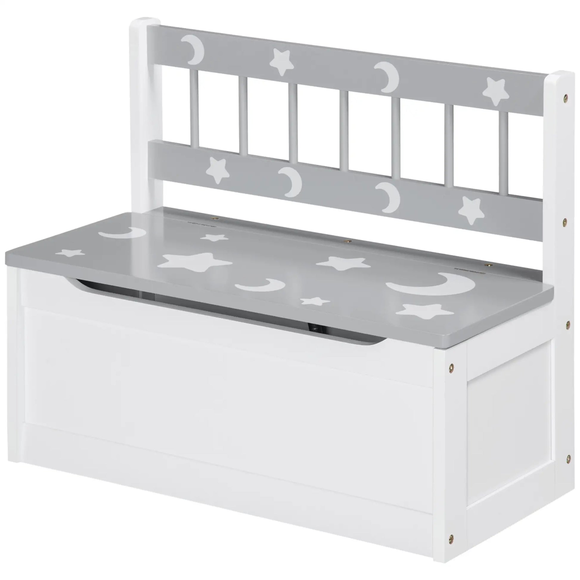 Kids Toy Storage Chest with Lid, Safety Hinge, Bench Seat, Backrest, Grey Baby & Kids Storage White, Grey at Gallery Canada