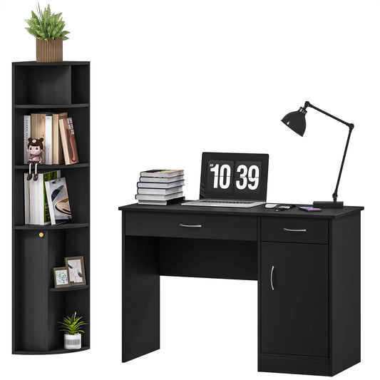 Computer Desk With Bookcase, Adjustable Shelf, Black Computer Desks Black at Gallery Canada