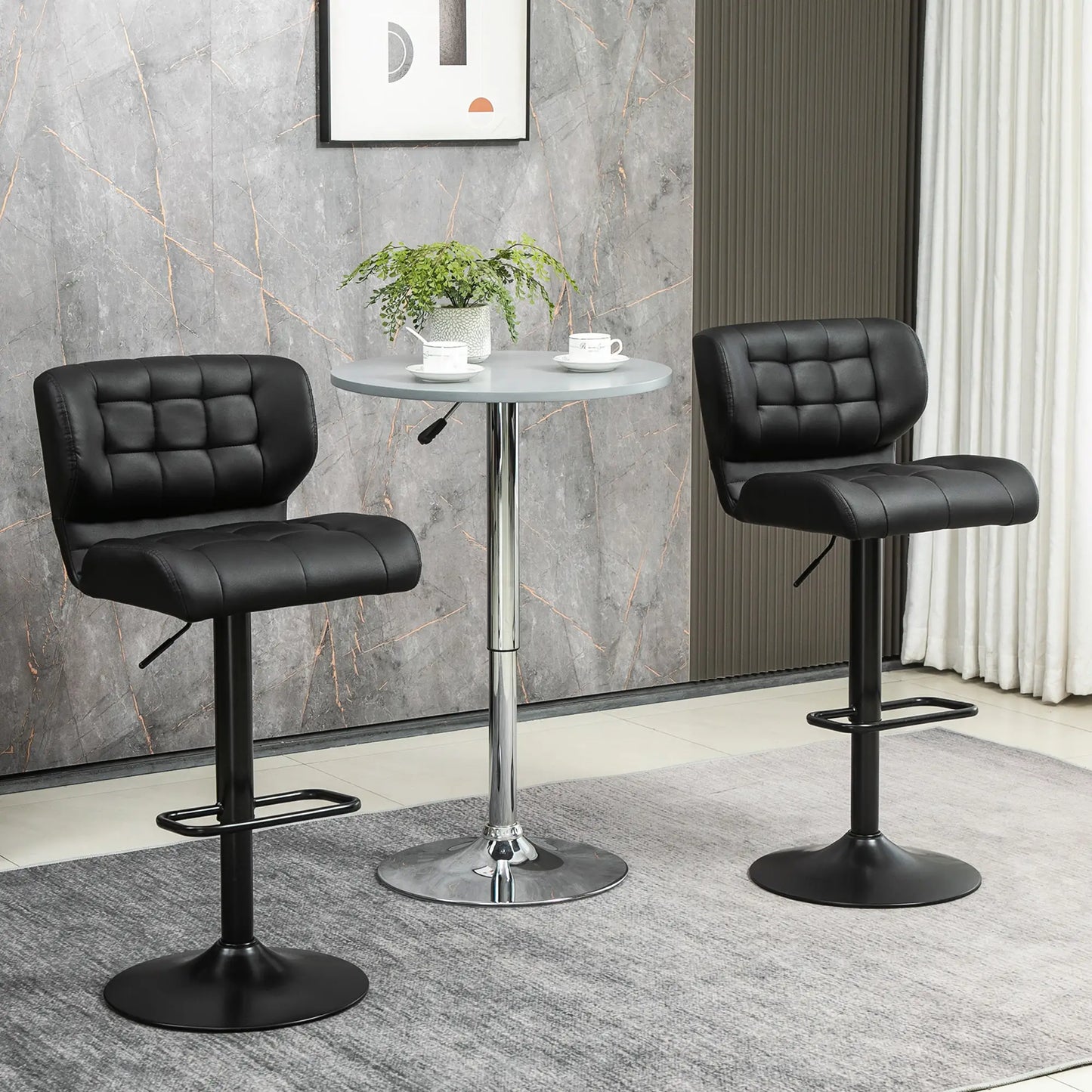 Swivel PU Leather Barstools, Set of 2, Adjustable with Footrest, Black Bar Stools at Gallery Canada