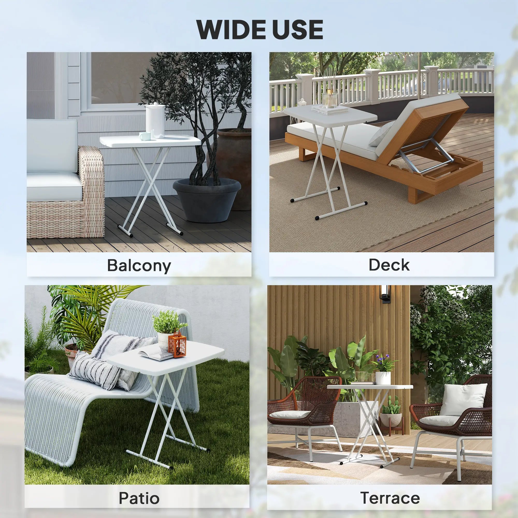 Portable Patio Side Table, Adjustable Height, HDPE Top, Metal Frame, White Patio Side Tables at Gallery Canada