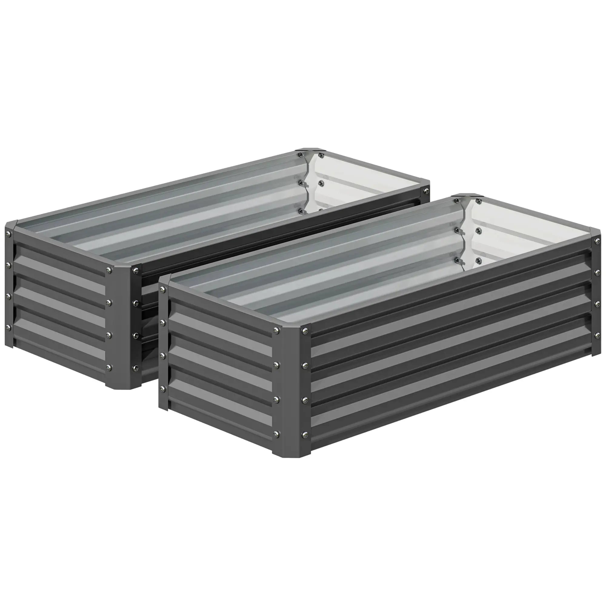 Galvanized Raised Garden Beds, Outdoor Planter Box, Set of 2, Light Grey Raised Garden Beds Light Grey at Gallery Canada