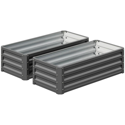 Galvanized Raised Garden Beds, Outdoor Planter Box, Set of 2, Light Grey