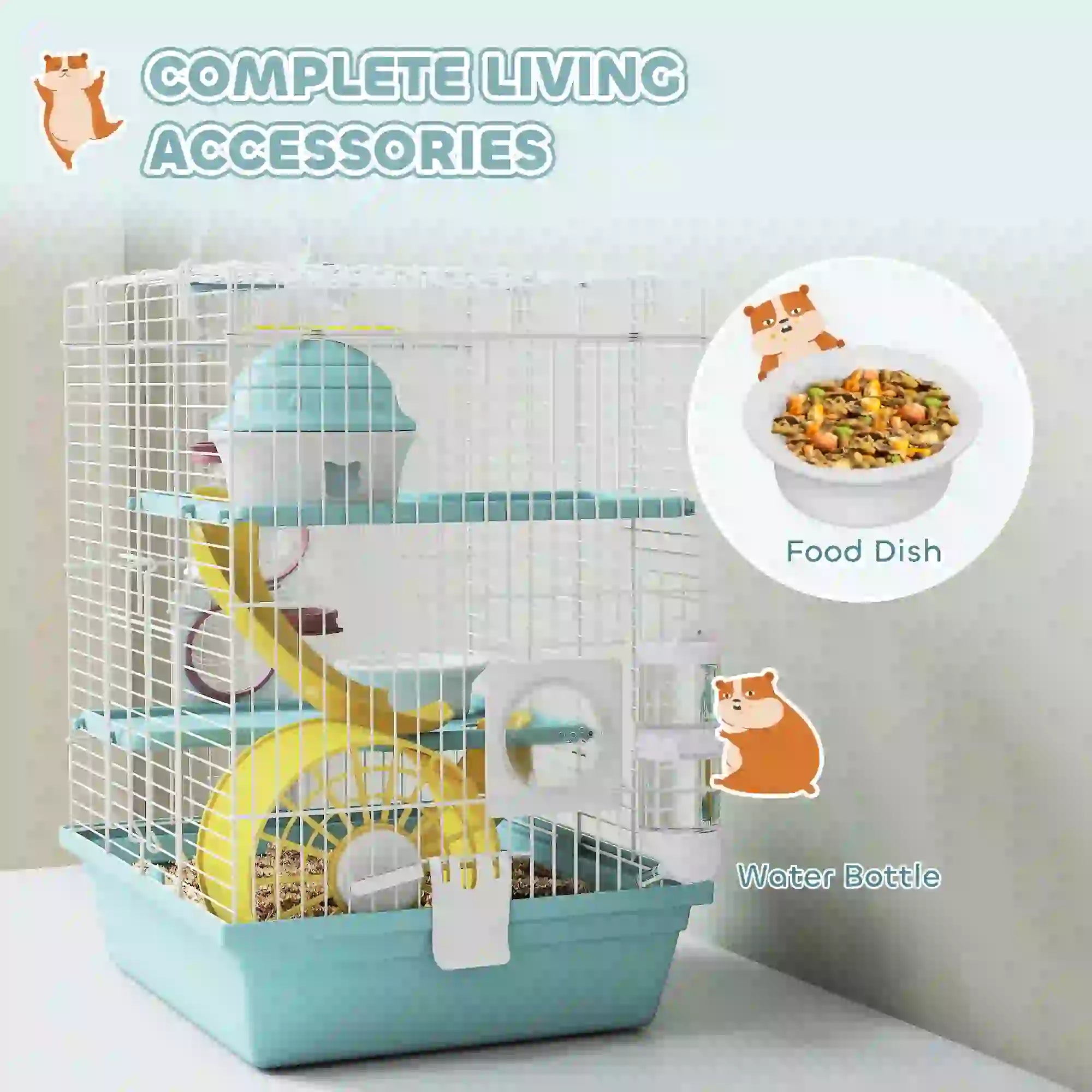 3-Level Hamster Cage With Exercise Wheel, Play Tube, Water Bottle, Blue Hamster Cages at Gallery Canada