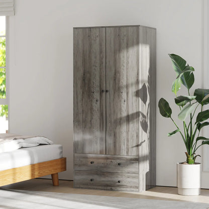 Modern Wardrobe Closet, 2 Drawers, Hanging Rod, Grey Clothing Storage at Gallery Canada