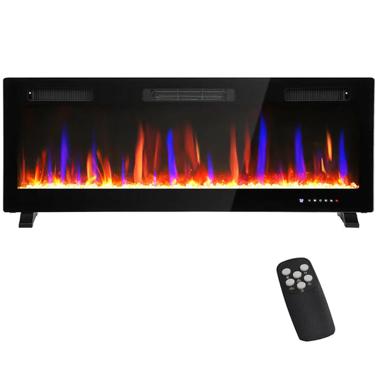 50" Thin Electric Fireplace, Freestanding, Wall Mounted Heater, Eco Mode, Auto Switch, Remote, 1500W Electric Fireplaces Black at Gallery Canada