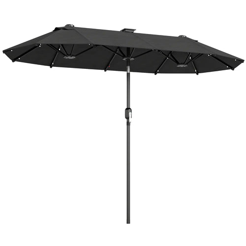 10ft Double-Sided Patio Umbrella, 35 LED Lights, 12 Ribs, Dark Grey
