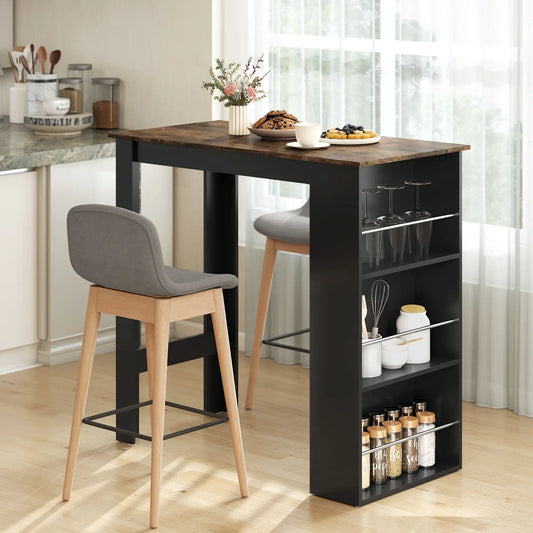 Modern Bar Table, Counter Height, 3 Storage Shelves, Rustic Brown, Brown Bar Tables Rustic Brown, Black at Gallery Canada