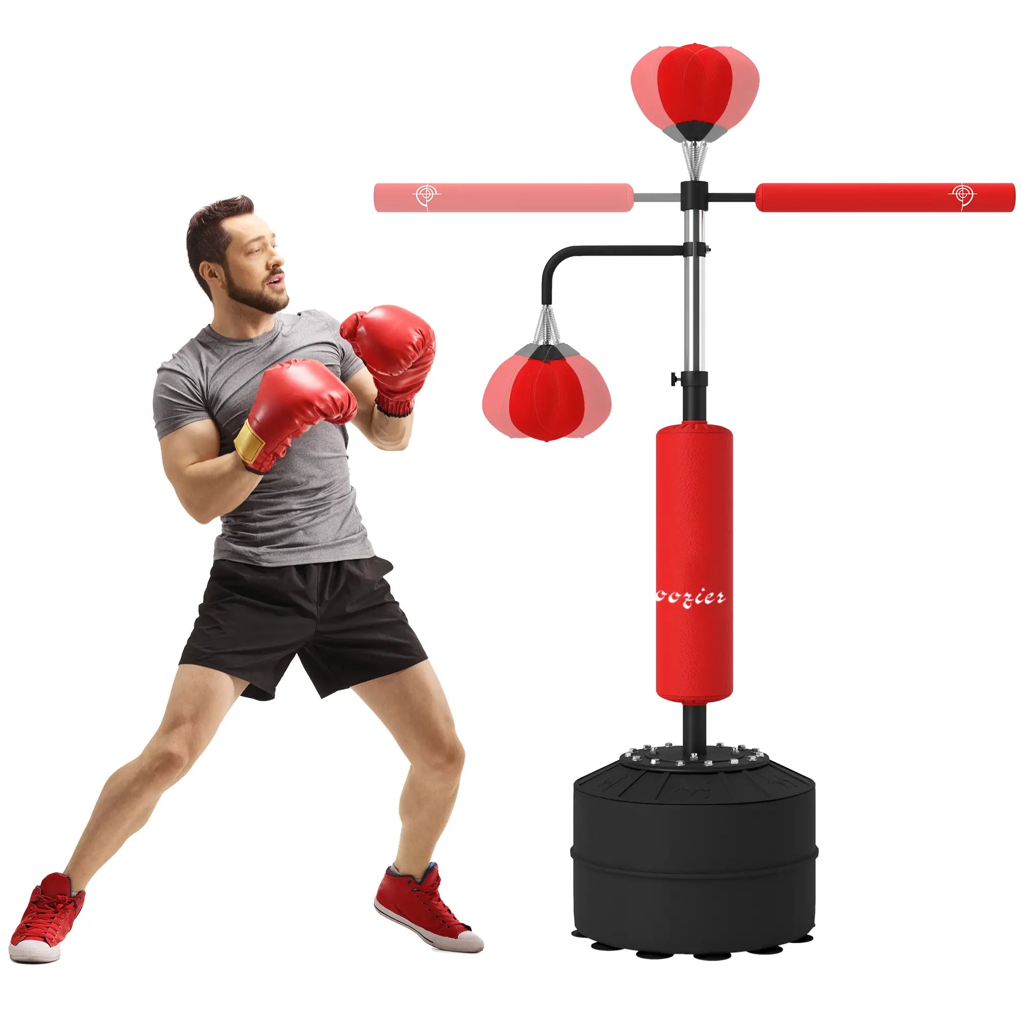 4-in-1 Free Standing Punching Bag, Adjustable Height, 2 Speed Balls, 360° Reflex Bar, Red Punching Bag Hangers at Gallery Canada
